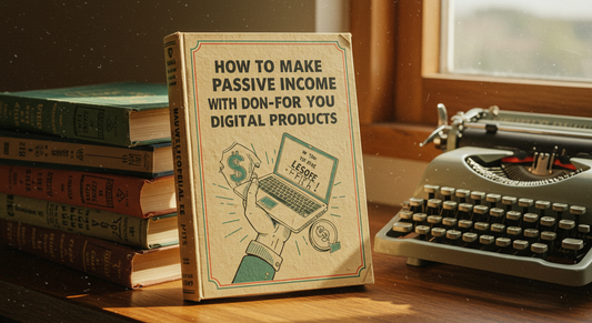 Laptop with digital templates and done-for-you products representing passive income business in 2025