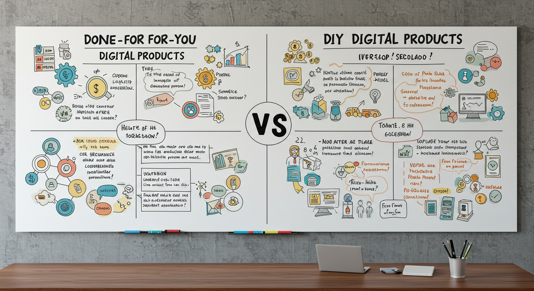 Comparison chart showing profitability of Done-For-You vs. DIY digital products for online entrepreneurs.
