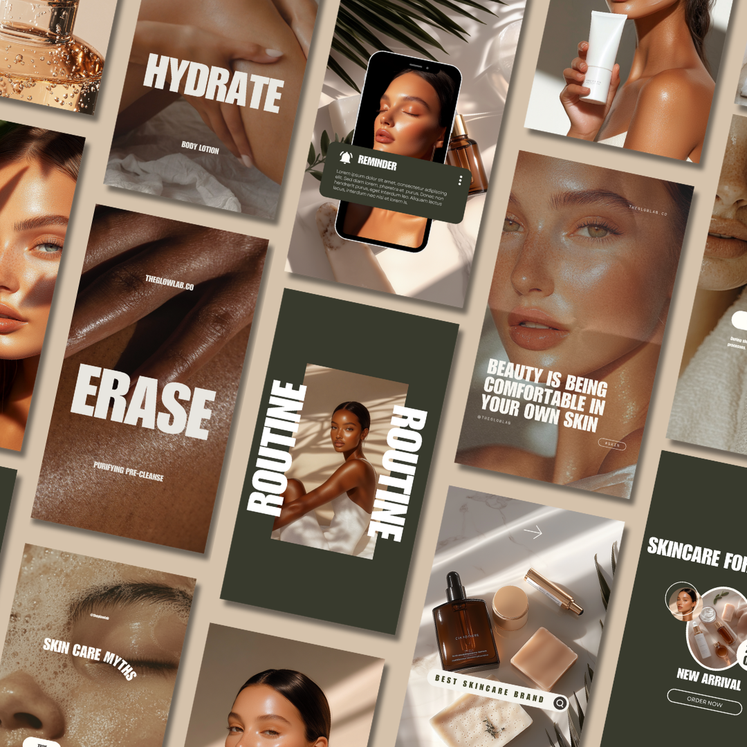 Glow Lab Instagram Content Kit: 61 Skincare Posts & Stories with PLR/MRR