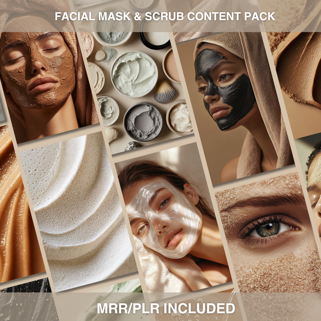 Skincare Mask & Scrub: 70 Clean Beauty Visuals for Creators (With PLR/MRR Rights)