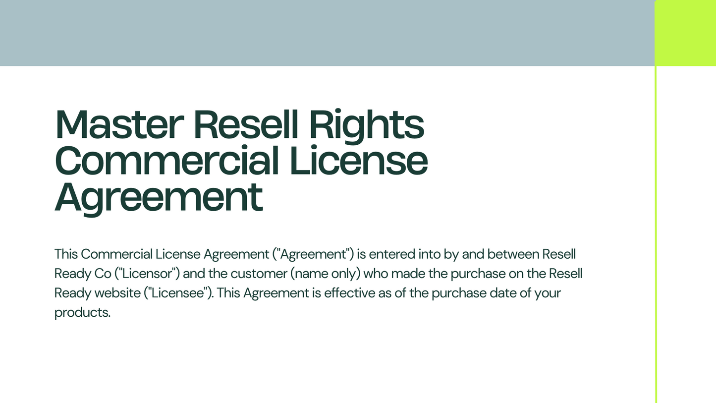 Commercial License Agreement - Resell Ready