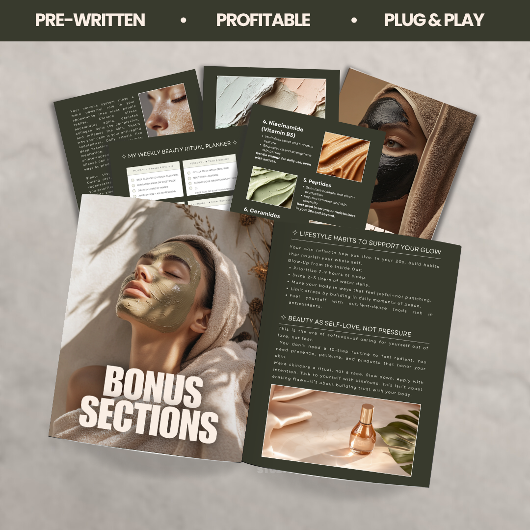 Glow Lab Ageless Beauty: Printable Glow Ritual Tracker & Skincare Wellness Planner/Ebook (PLR + MRR)