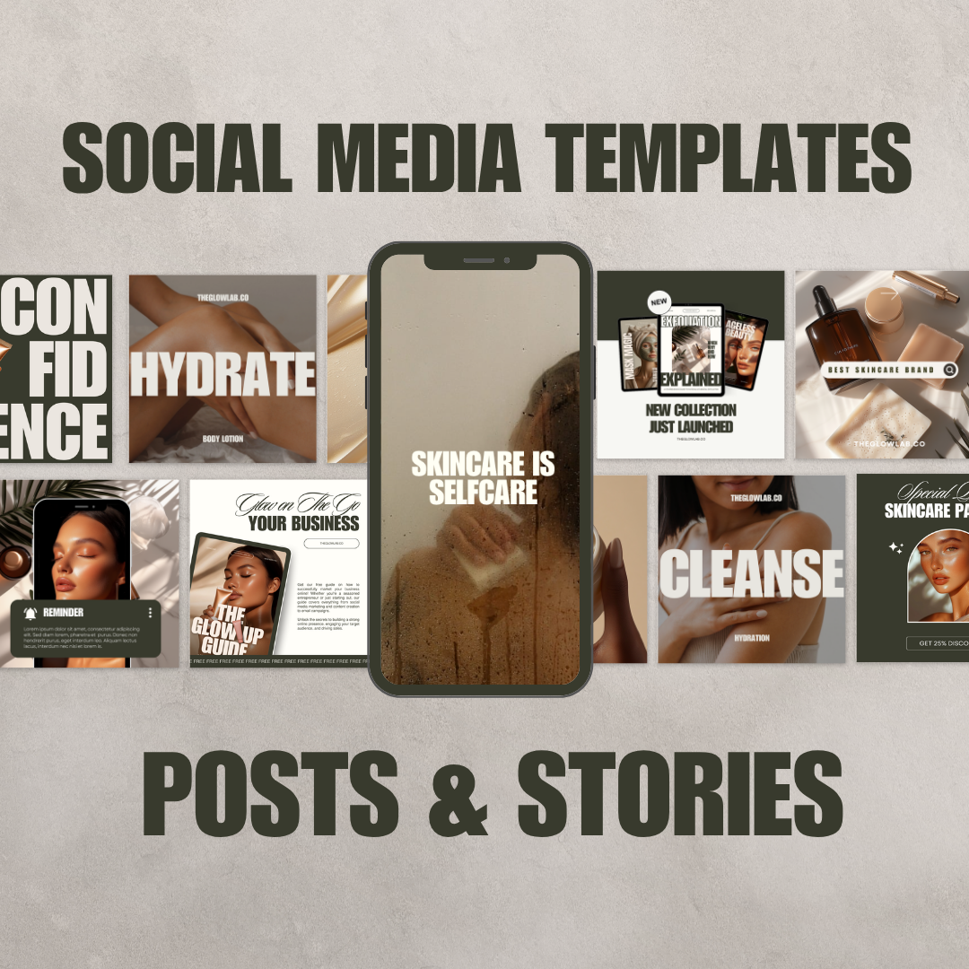 Glow Lab Instagram Content Kit: 61 Skincare Posts & Stories with PLR/MRR