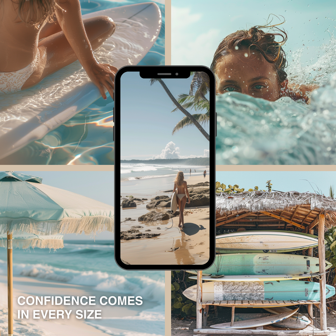 Coastal Dream Imagery – 80 Premium Surf & Beach Lifestyle AI Stock Images (PLR/MRR Included)
