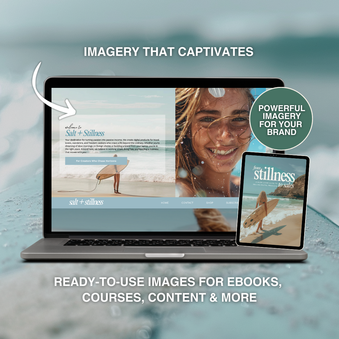 Coastal Dream Imagery – 80 Premium Surf & Beach Lifestyle AI Stock Images (PLR/MRR Included)