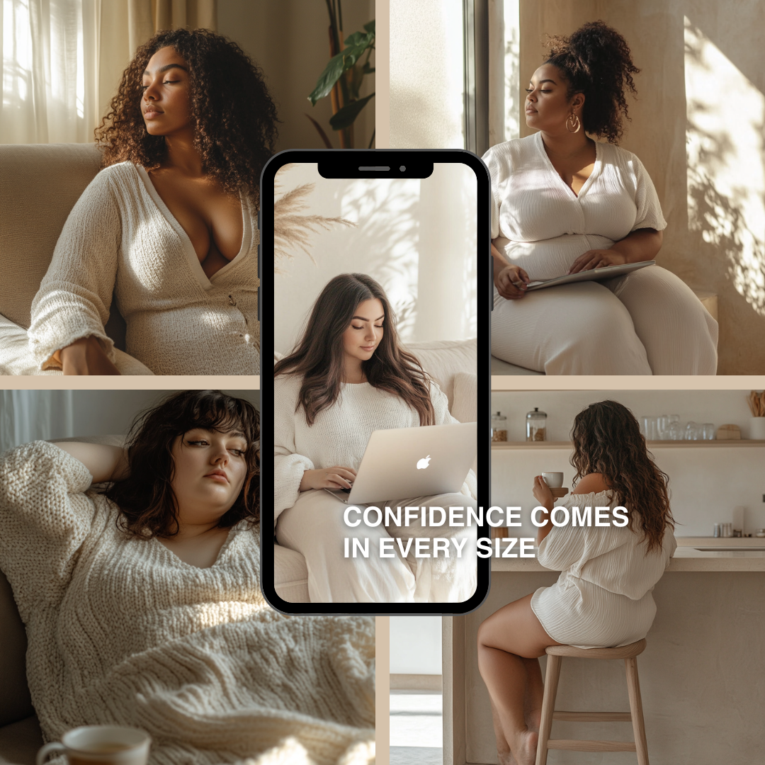 Cozy Plus Size – 50 Premium AI Stock Images for Body-Positive Brands (PLR/MRR Included)