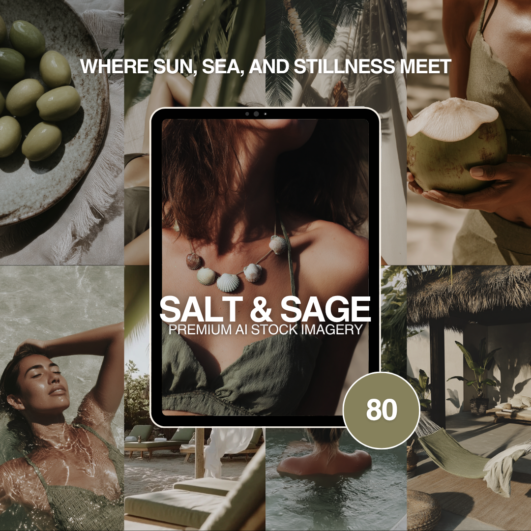 Salt & Sage Stock Image Collection – 80 Coastal-Inspired AI Images with PLR/MRR