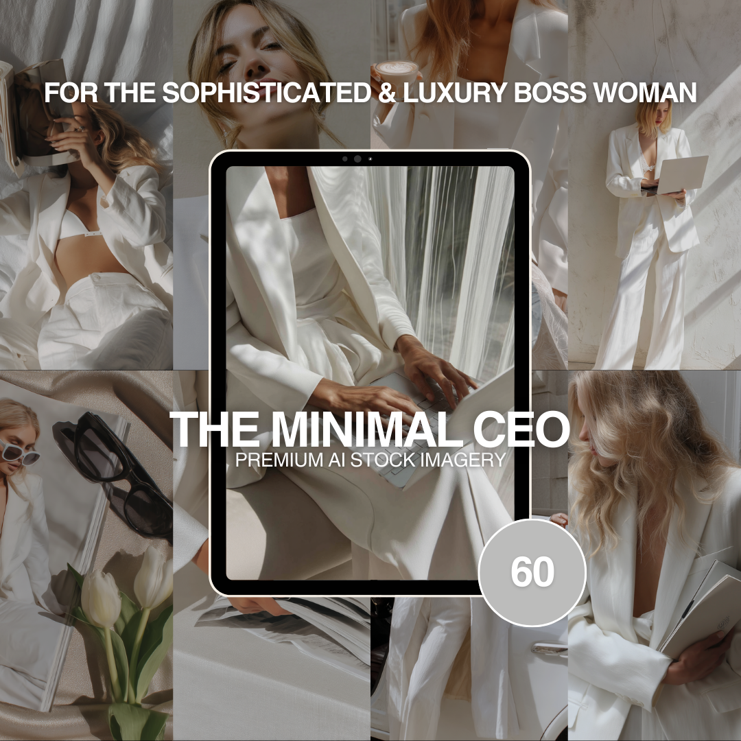 The Minimal CEO – 60 Premium AI Stock Images with MRR/PLR | Luxury Boss Woman Collection
