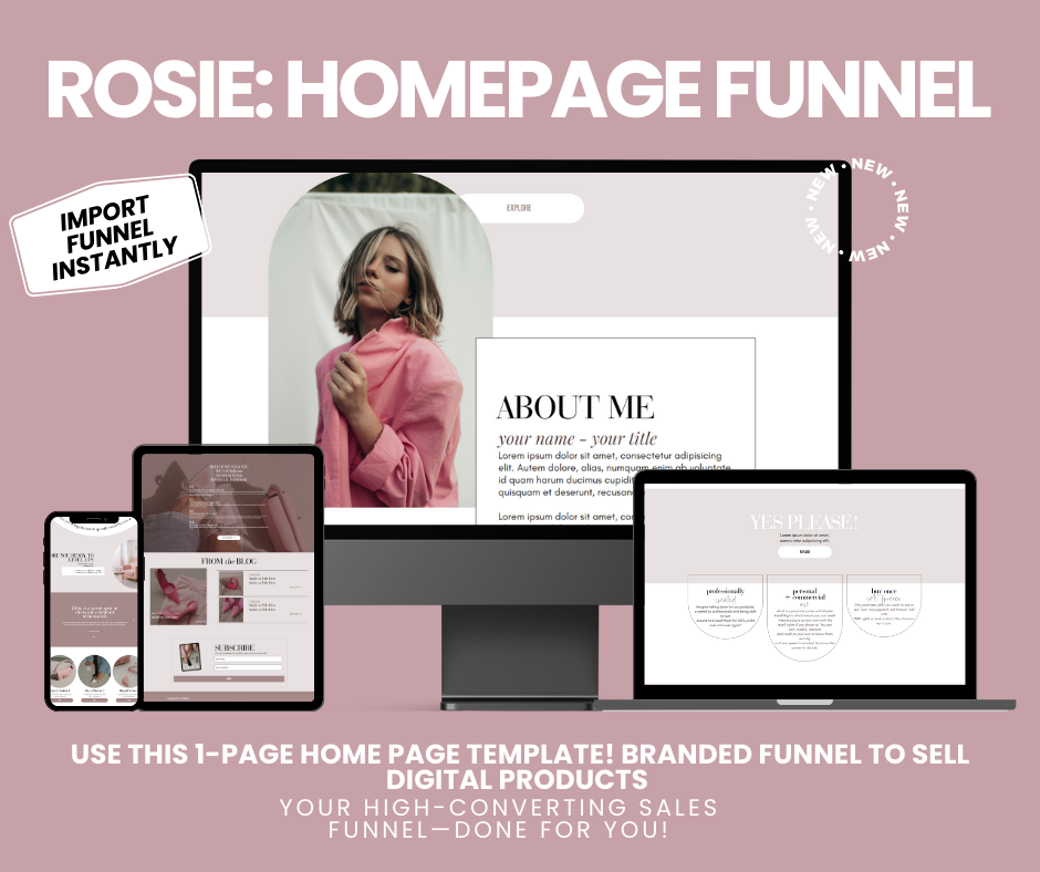 Rosie: 1-Page Homepage Template | Done-for-You Systeme.io Website - Resell Ready