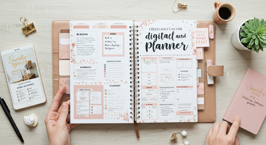 “digital planner design on Canva screen mockup”