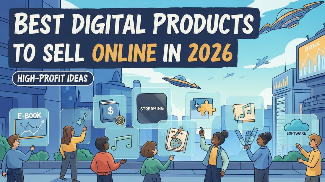 High-profit digital products like online courses, templates, and PLR bundles displayed on laptop