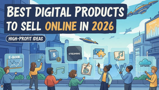 High-profit digital products like online courses, templates, and PLR bundles displayed on laptop