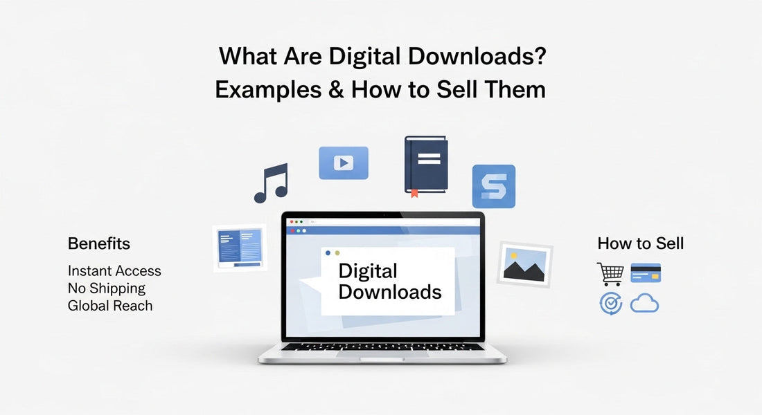Digital downloads examples including ebooks, templates, and online courses