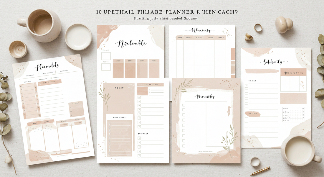 Pinterest graphic showcasing the top 10 printable planners for productivity, featuring stylish layouts and download options for entrepreneurs, students, and creatives.