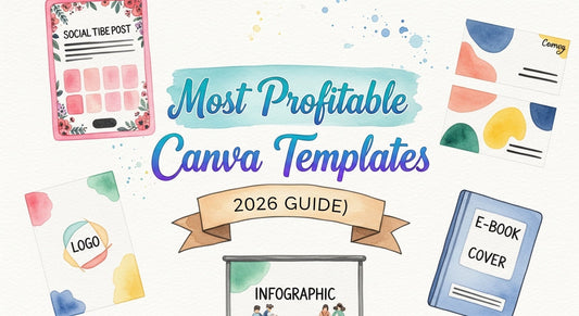 Profitable Canva templates examples including planners, social media bundles and business kits