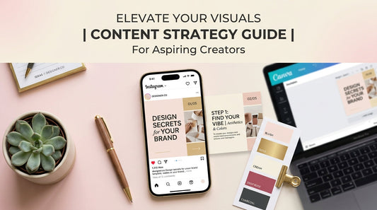 Smartphone displaying a high-converting Instagram carousel template with bold typography and blush-and-gold design elements