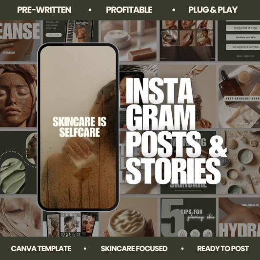 Glow Lab Instagram Content Kit: 61 Skincare Posts & Stories with PLR/MRR
