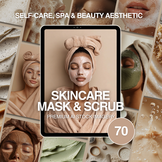 Skincare Mask & Scrub: 70 Clean Beauty Visuals for Creators (With PLR/MRR Rights)