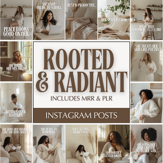 Rooted & Radiant – 50 Done-for-You Instagram Quote Templates (Canva, PLR + MRR)