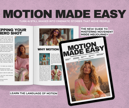 Motion Made Easy: Midjourney Motion Prompts Guide for Cinematic AI Visuals (20 Pages + Resell Rights)