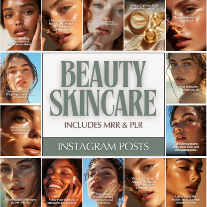 100 Skincare Beauty Instagram Posts | MRR & PLR | Luxe Neutral Canva Templates