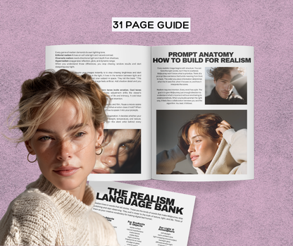 Hyperrealism AI Guide – Master Hyper-Realistic Images in MidJourney | 31-Page Prompt & Cinematic Guide + Resell Rights