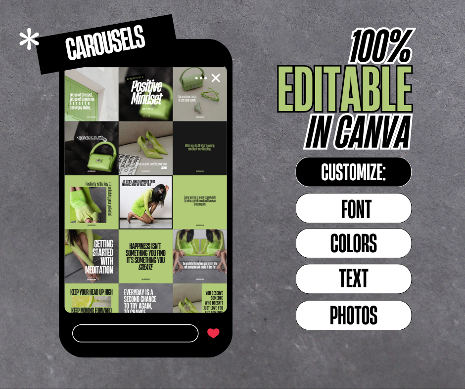 Positivity Pop Carousels – Brat Aesthetic Canva Carousel Templates for Bold, Confident Creators