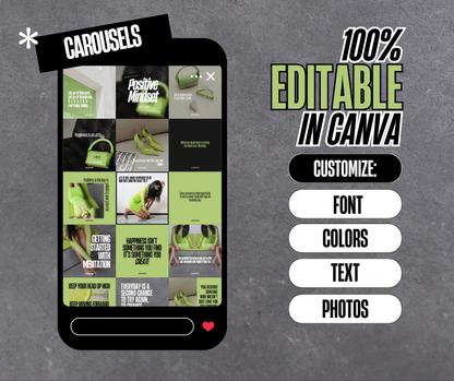 Positivity Pop Carousels – Brat Aesthetic Canva Carousel Templates for Bold, Confident Creators