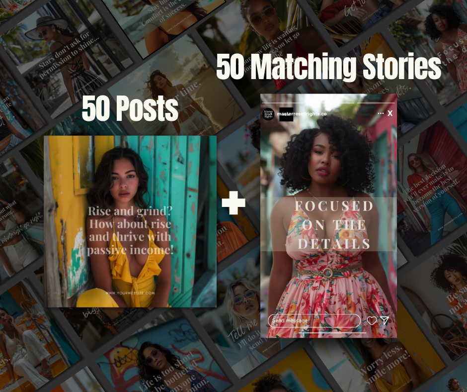 50 Empowering Women Canva Templates PLR & MRR | 50 Posts + 50 Matching Stories for Female Entrepreneurs