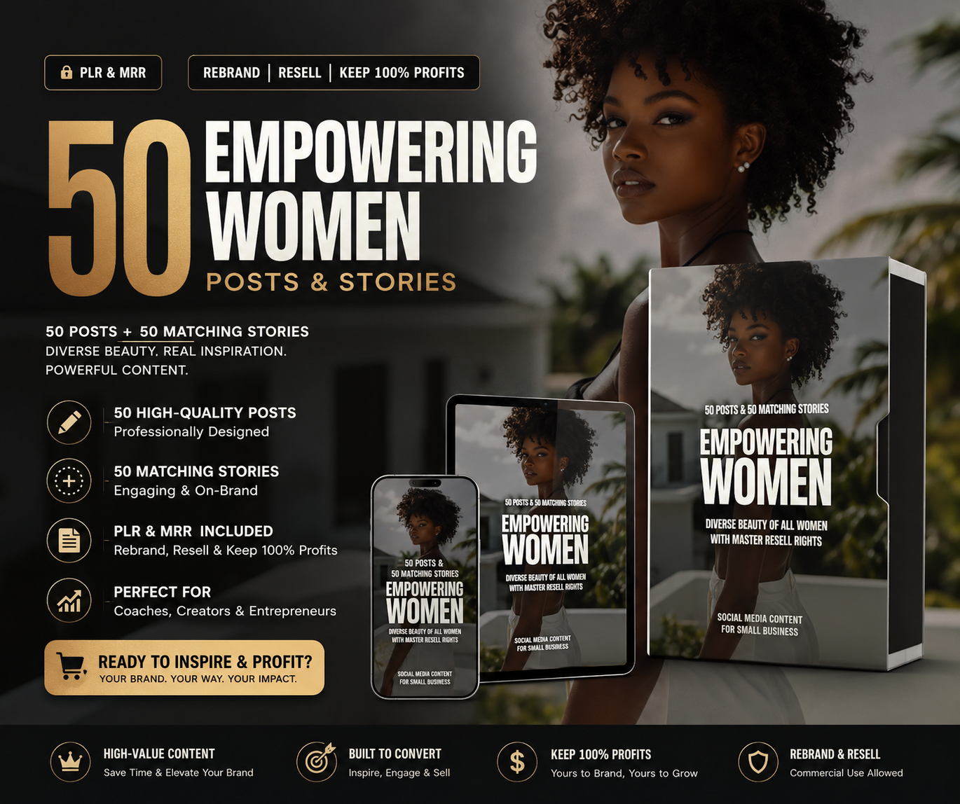 50 Empowering Women Canva Templates PLR & MRR | 50 Posts + 50 Matching Stories for Female Entrepreneurs