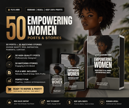 50 Empowering Women Canva Templates PLR & MRR | 50 Posts + 50 Matching Stories for Female Entrepreneurs