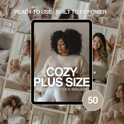 Cozy Plus Size – 50 Premium AI Stock Images for Body-Positive Brands (PLR/MRR Included)