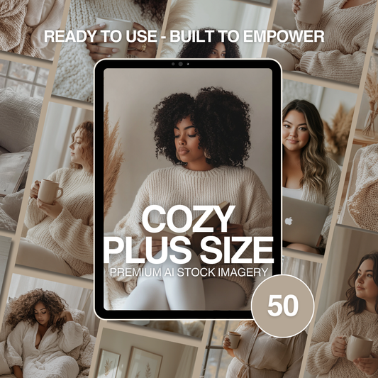 Cozy Plus Size – 50 Premium AI Stock Images for Body-Positive Brands (PLR/MRR Included)