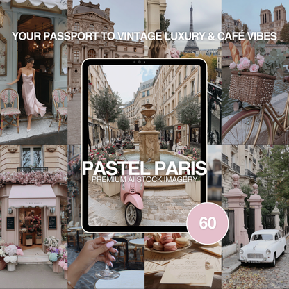 Pastel Paris – 60 Premium Vintage Luxury & Café Vibes Stock Images (MRR/PLR Included)