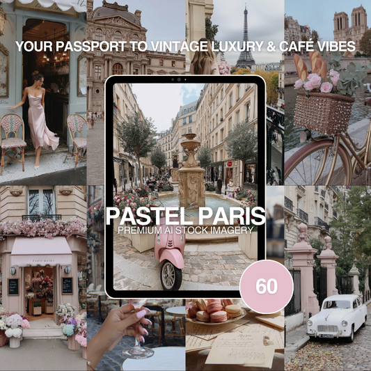 Pastel Paris – 60 Premium Vintage Luxury & Café Vibes Stock Images (MRR/PLR Included)