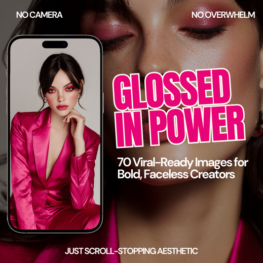 Glossed in Power – 70 Viral-Ready Images for Bold, Faceless Creators (with MRR/PLR)
