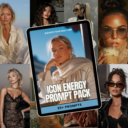 Icon Energy Prompt Pack – 20 Luxe AI Prompts with MRR & PLR for Premium Brand Imagery