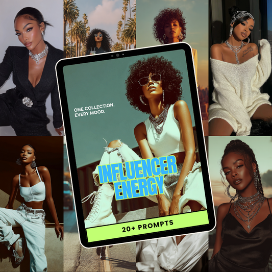 Influencer Energy Prompt Pack – 20 Luxe AI Prompts for Stunning Brand Imagery (MRR & PLR)