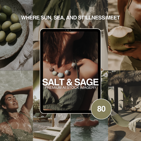 Salt & Sage Stock Image Collection – 80 Coastal-Inspired AI Images with PLR/MRR