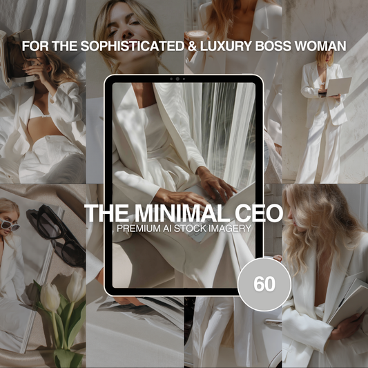The Minimal CEO – 60 Premium AI Stock Images with MRR/PLR | Luxury Boss Woman Collection