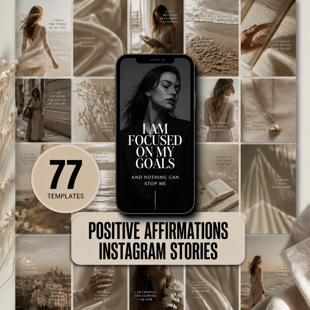 77 Positive Affirmations Instagram Story Templates | Editable Canva Templates | PLR Digital Product | Commercial Use | Instant Download